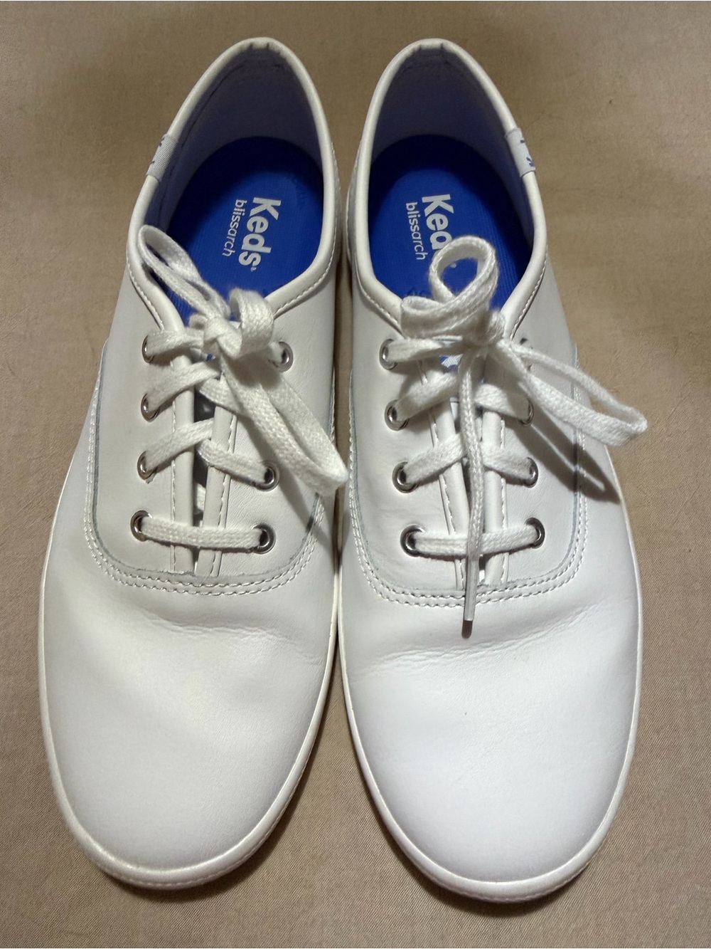 Keds White Leather Sneakers with Blue Insoles
